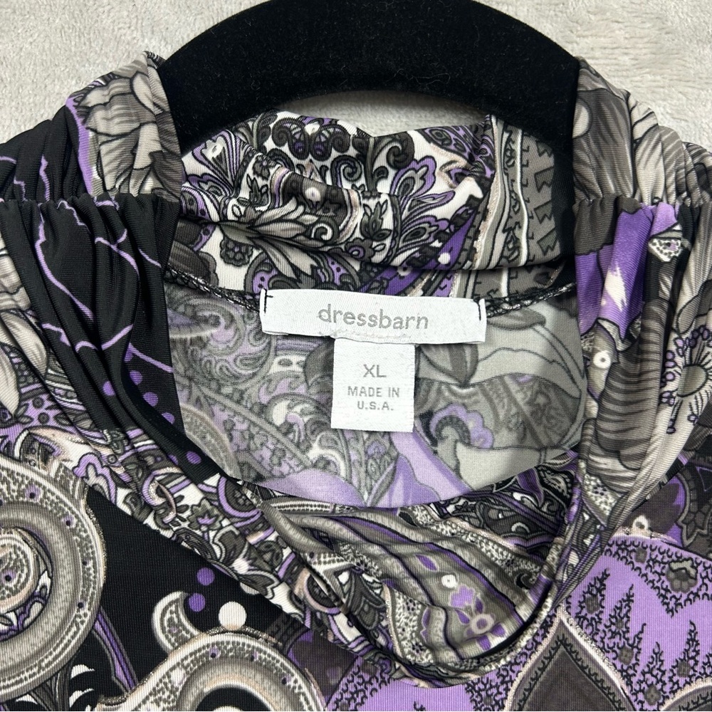 Dressbarn Paisley Dark Floral Puff Sleeve Y2K High Neck Blouse Sz XL - Picture 7 of 7